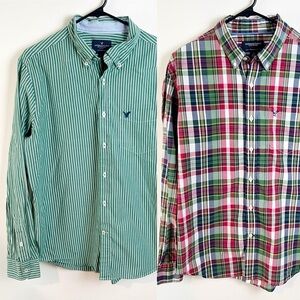 Bundle American Eagle Men’s Button Down Shirt Plaid Striped Cotton Large Long